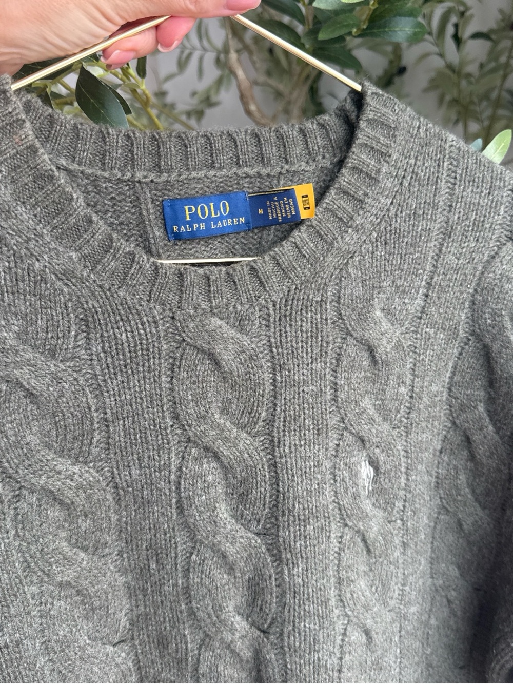 Polo by Ralph Lauren Gray Cable Crewneck Sweater wool / cashmere